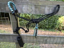 Horse Nylon Cowboy Rope Halter Teal Multicolored Mohair Noseband With Lead Rope