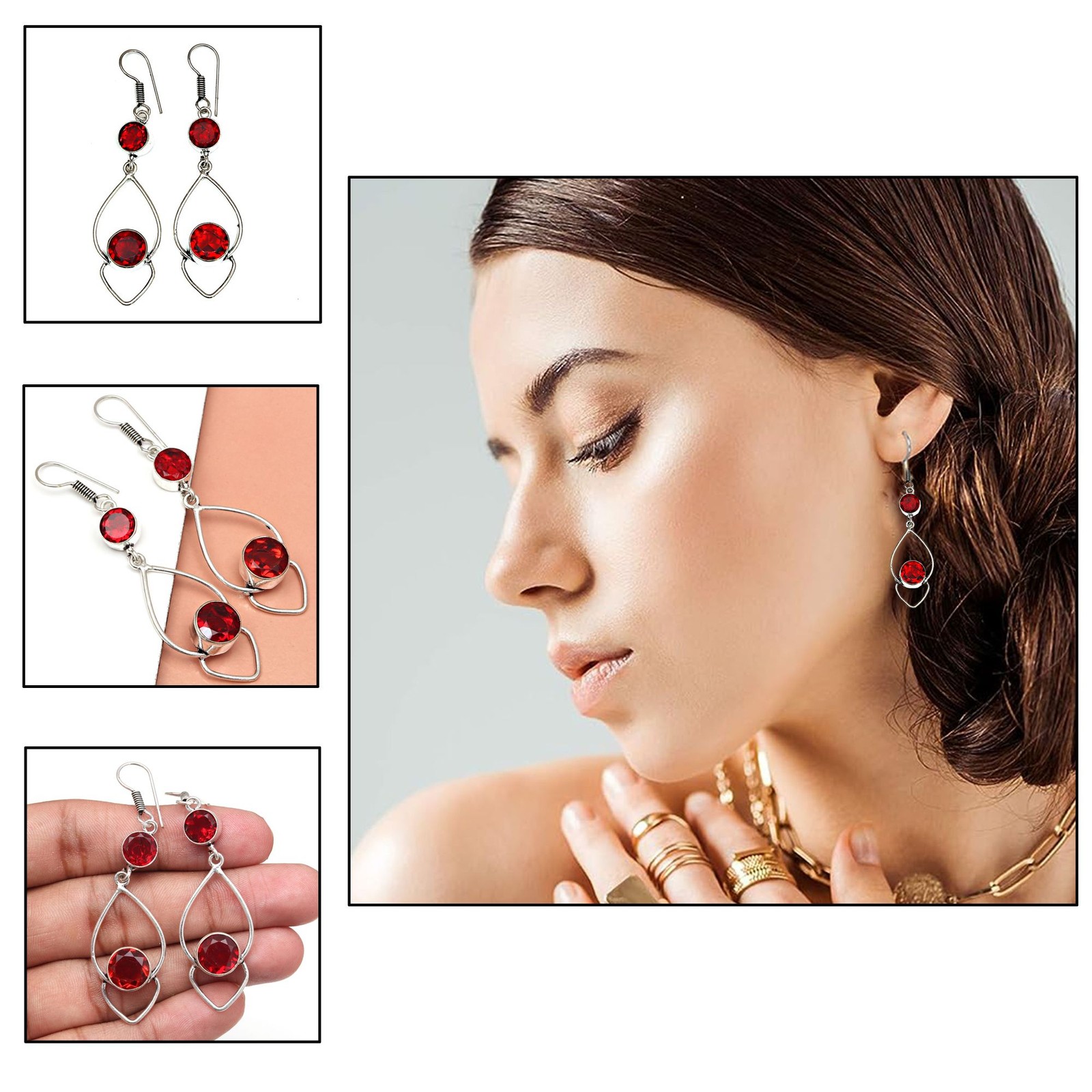 925 Sterling Silver Mozambique Garnet Earrings Handmade Gemstone Jewelry