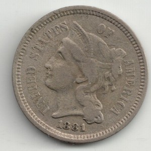 1881 Nickel 3-Cent Coin