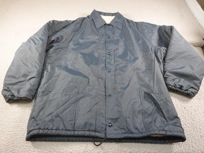 Vintage Bomber Jacket Mens Large Blue Insulated Sherpa Lined Snap Front Winter