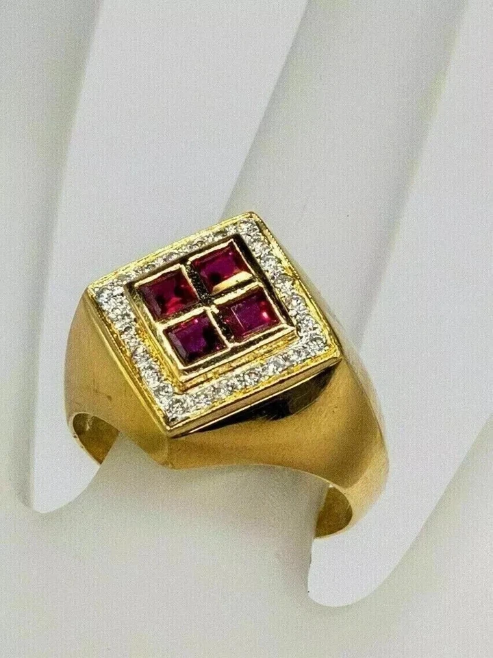 1.5Ct Princess Lab Created Diamond Ruby Engagement Ring 14k Yellow Gold Plated - Image 2 of 3