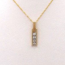 10k Gold Natural Diamond Bar Pendant Necklace 4 Stone 18in New