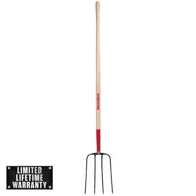 Razor-Back Garden Fork 4-Oval Long Handle Wood Steel Tine Manure W/ Flex-Beam