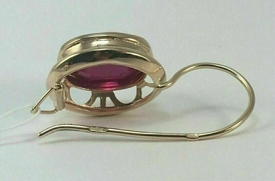 3Ct Oval Cut Lab Created Red Ruby Drop/Dangle Earrings 14K Yellow Gold Plated - Image 2 of 4