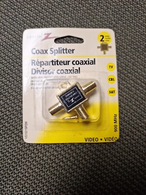NEW ZENITH VS1001SP2W GOLD 2 WAY 900MHZ COAX TV VIDEO CABLE SPLITTER 6320337