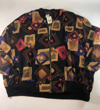 NWT Cascais of California Bomber Jacket Size 1X Zip Light Weight Abstract