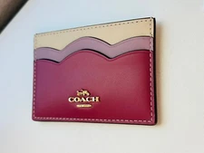 COACH Petal Card Case Refined Smooth Leather Light Raspberry Multi