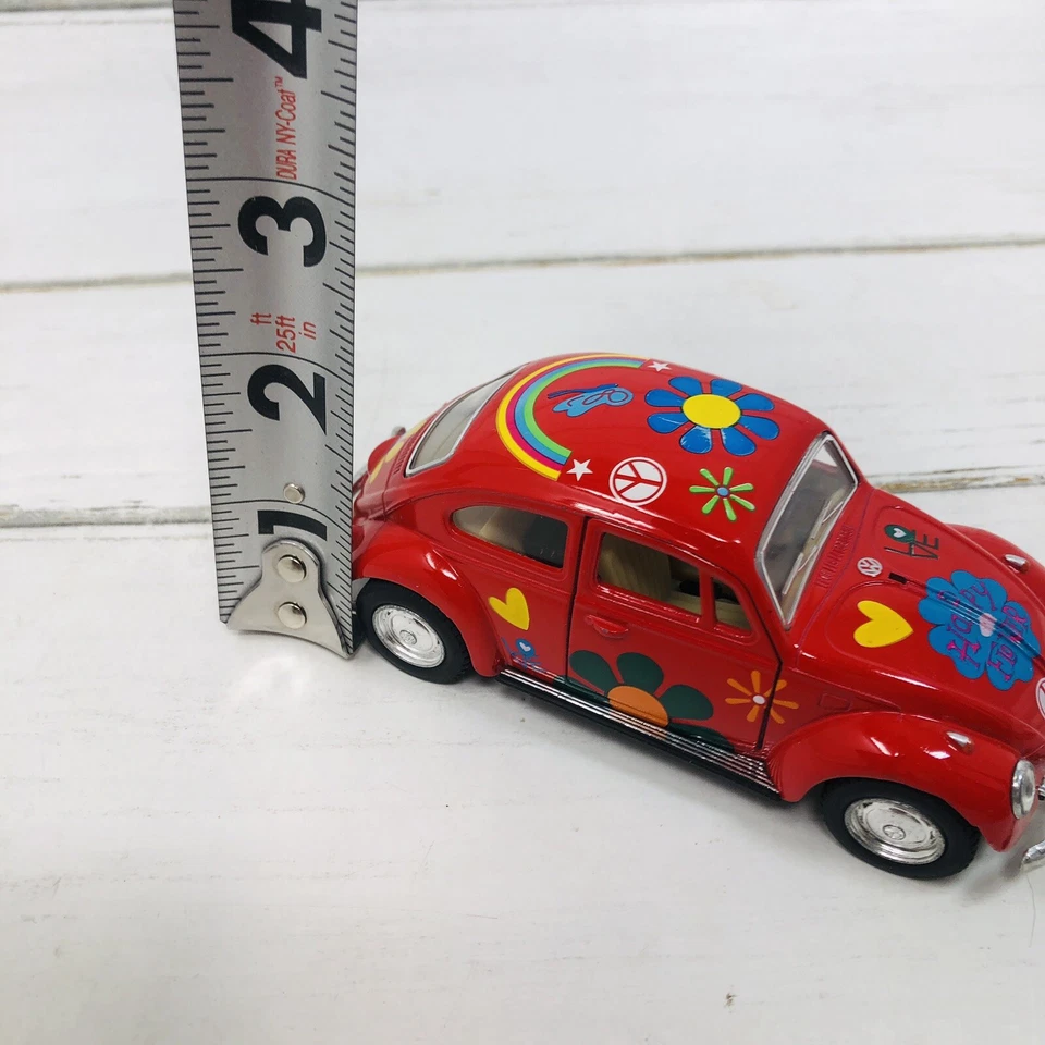 VW Volkswagen Beetle Kinsmart 1:24 отдельный автомобиль тянуть назад хиппи цветок питания - Изображение 3 из 4