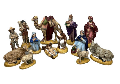 Vintage Nativity Set Atlantic Mold 13 Pc Hand Painted Ceramic Christmas Figurine