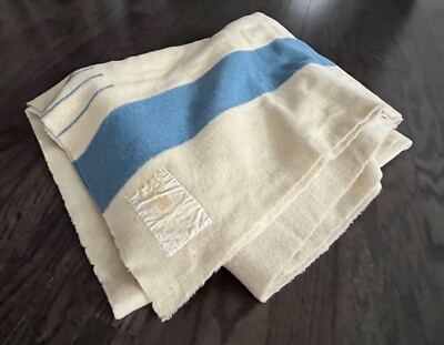 HUDSON'S BAY ウールブランケット Hudson's Bay Co Blue Stripe 4 Point 100% Wool Blanket ~87