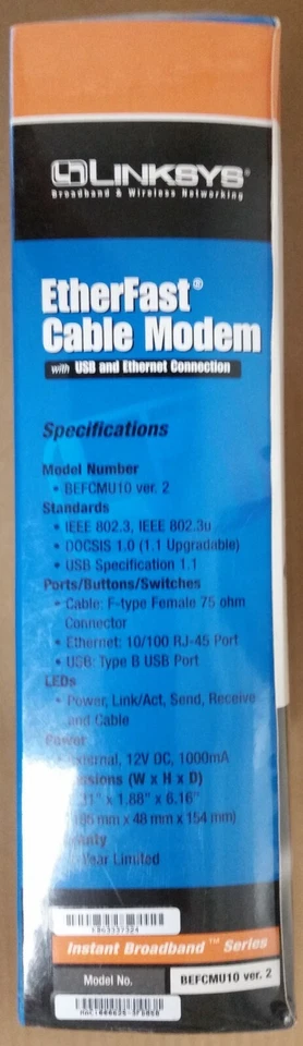 Linksys BEFCMU10 v.2 Cable Modem w/USB and Ethernet Connection, NEW - Image 4 of 4