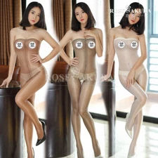 Rose Sakura Oil Shiny Ultra Glossy Body Stocking Crotchless Pantyhose Lingerie