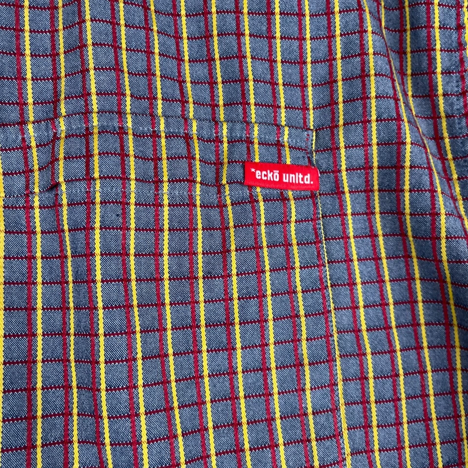 Ecko Complex Shirt 2XL Gray Colorful Check Casual Button Up Short Sleeve Mens - Image 4 of 4