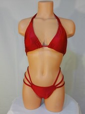 Exotic dancer stripper medium red two piece bikini dance outfit-dancewear