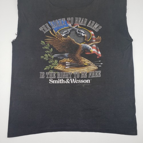 Vintage 1992 3D Emblem Smith & Wesson Sleeveless Shirt Cutoff Large Eagle Guns - Picture 6 of 18