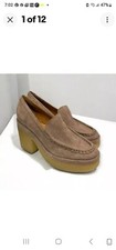 Marc Fisher "Lina" Suede Heeled Platform Loafers Size 9.5 Available Cognac