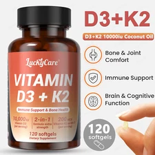 Vitamin D3 K2 Softgels Capsules - Extra Strength D3 K2 Supplements with 10000 IU