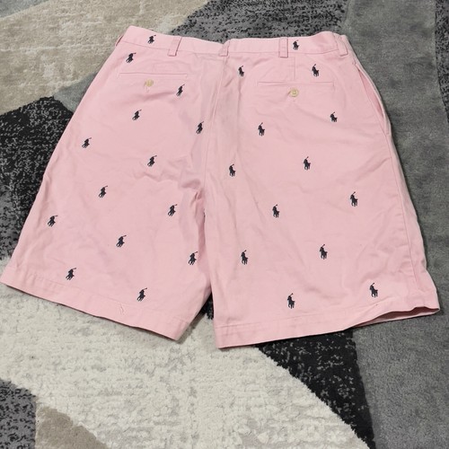 VTG Polo Ralph Lauren Shorts Men 34x8.5 Pink All Over Pony Print Tyler Chino - Picture 2 of 11