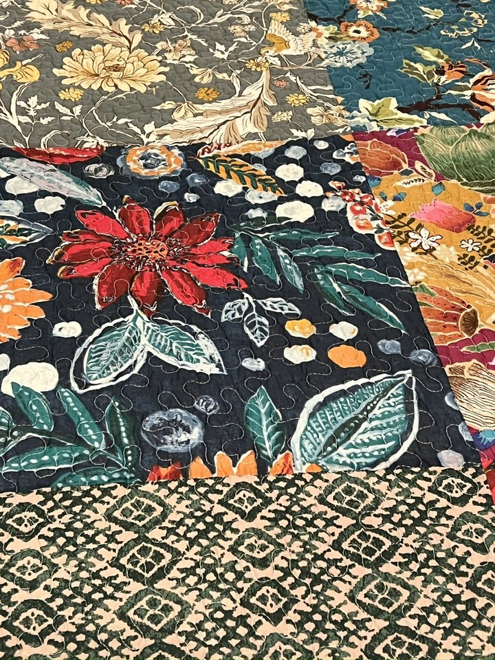Vintage Style Eclectic Prints Patchwork Quilt 111x98 king 591 eBay