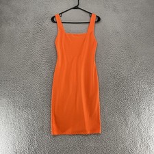 Alice + Olivia Addie Tank Dress Womens 4 Orange Square Neck Midi Sheath