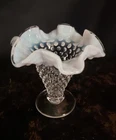 Fenton Glass Hobnail Mini 4" Ruffled Moonstone French Opalescent Trumpet Vase