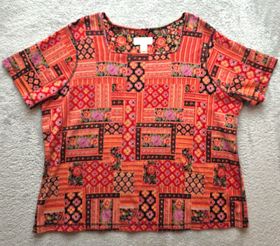 Christopher & Banks Blouse Women's 3X Floral Patchwork REVERSIBLE Tee Top NWOT