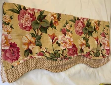 Ralph Lauren AMERICAN LIVING Floral Plaid SCALLOPED layered VALANCE beige 72x17