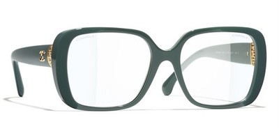 Chanel Blue Light Filter Glasses ch3479SA Teal Green Gold Jewel Tweed w/case