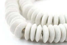 White Ashanti Glass Saucer Beads 14mm Ghana African Large Hole 24 Inch Strand