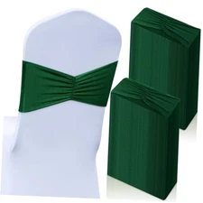  50 Pcs Spandex Chair Sashes Bows Stretch Chair Bands Slider Sashes Green