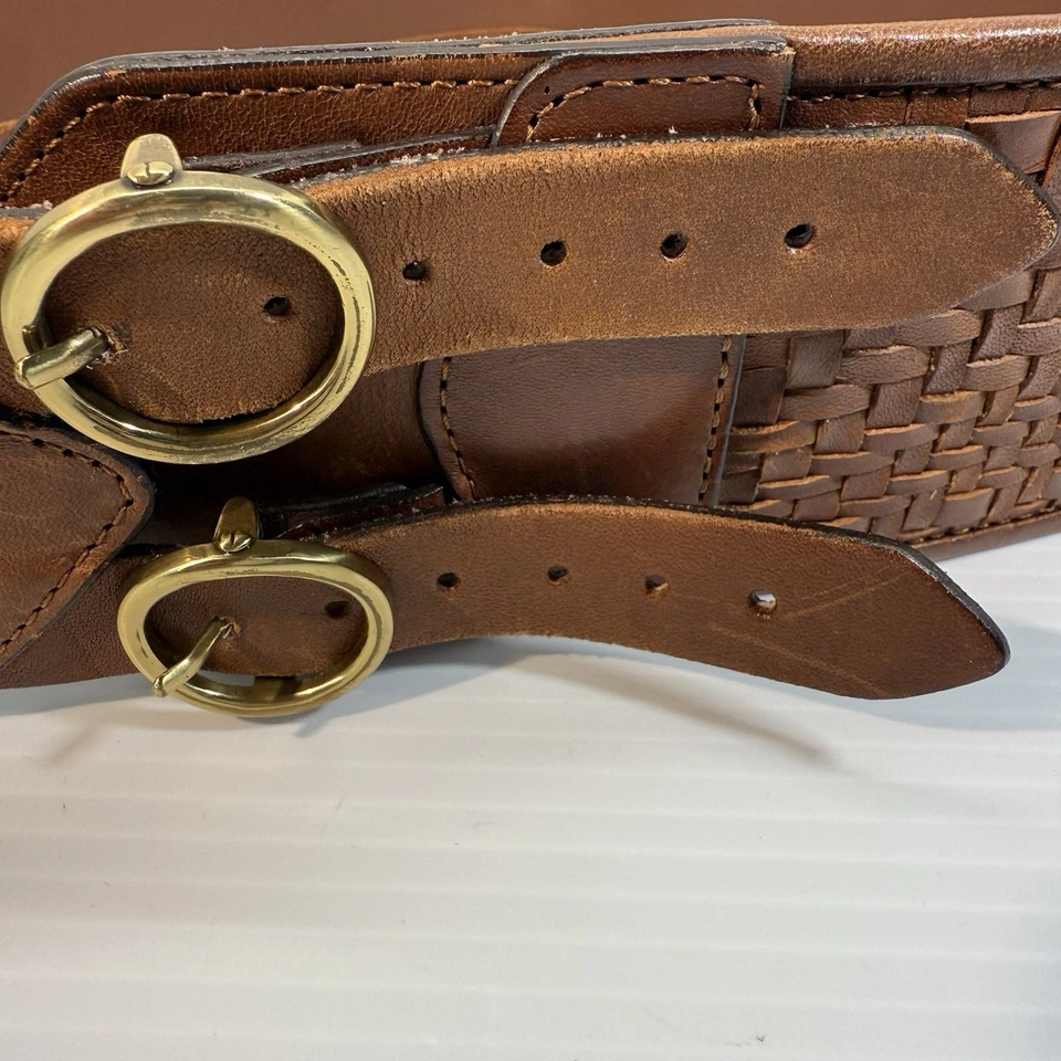 Cinturón Cole Haan Mujer L Cuero Marrón Ancho Doble Hebilla Tejido Corsé Occidental Foto 2 de 4