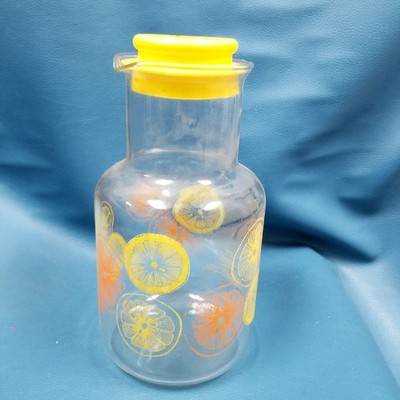 Vintage Glass Pyrex Juice Carafe Pitcher Lemons Oranges With Lid