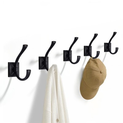 5 Pack Antique Design Wall Hanging Coat Hooks - Matte Black Coat Hooks Towel ...
