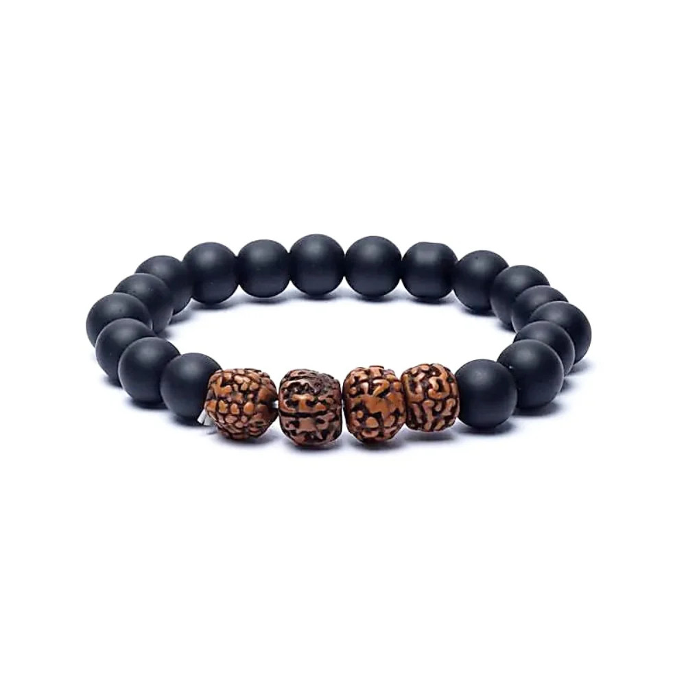 Rudraksha & Black Onyx Healing Crystal Bracelet - 10mm Gemstone Beads
