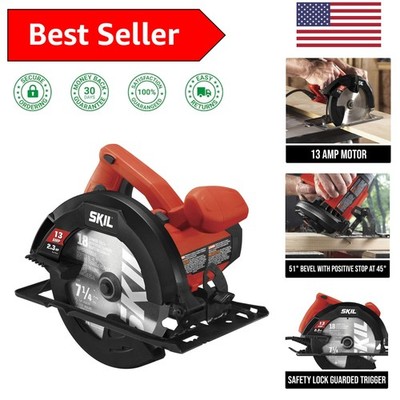 Powerful 13-Amp 7-1/4'' Circular Saw with Spindle Lock & Dust Blower - Red