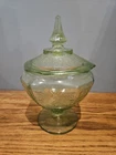 Vintage Uranium Green Depression Glass Lidded Candy Dish- Anchor Hocking