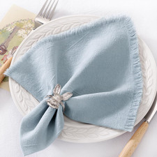6 Pack Grey- Blue Cotton Linen Napkins with Fringe Summer Cloth Napkins Set of 6