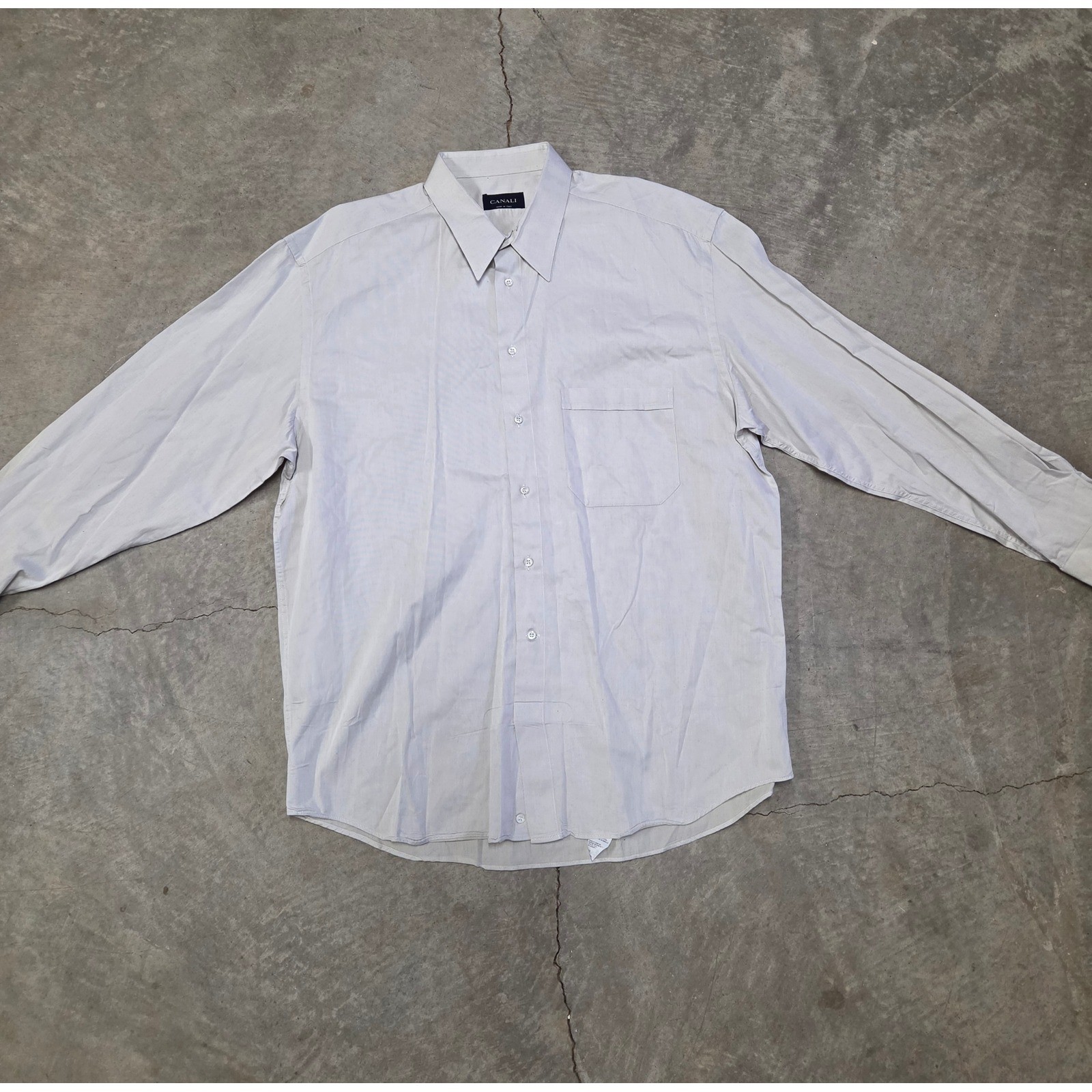 Canali Mens Dress Shirt Size 17.5 Light Grey Textured Long Sleeve Made in Italy