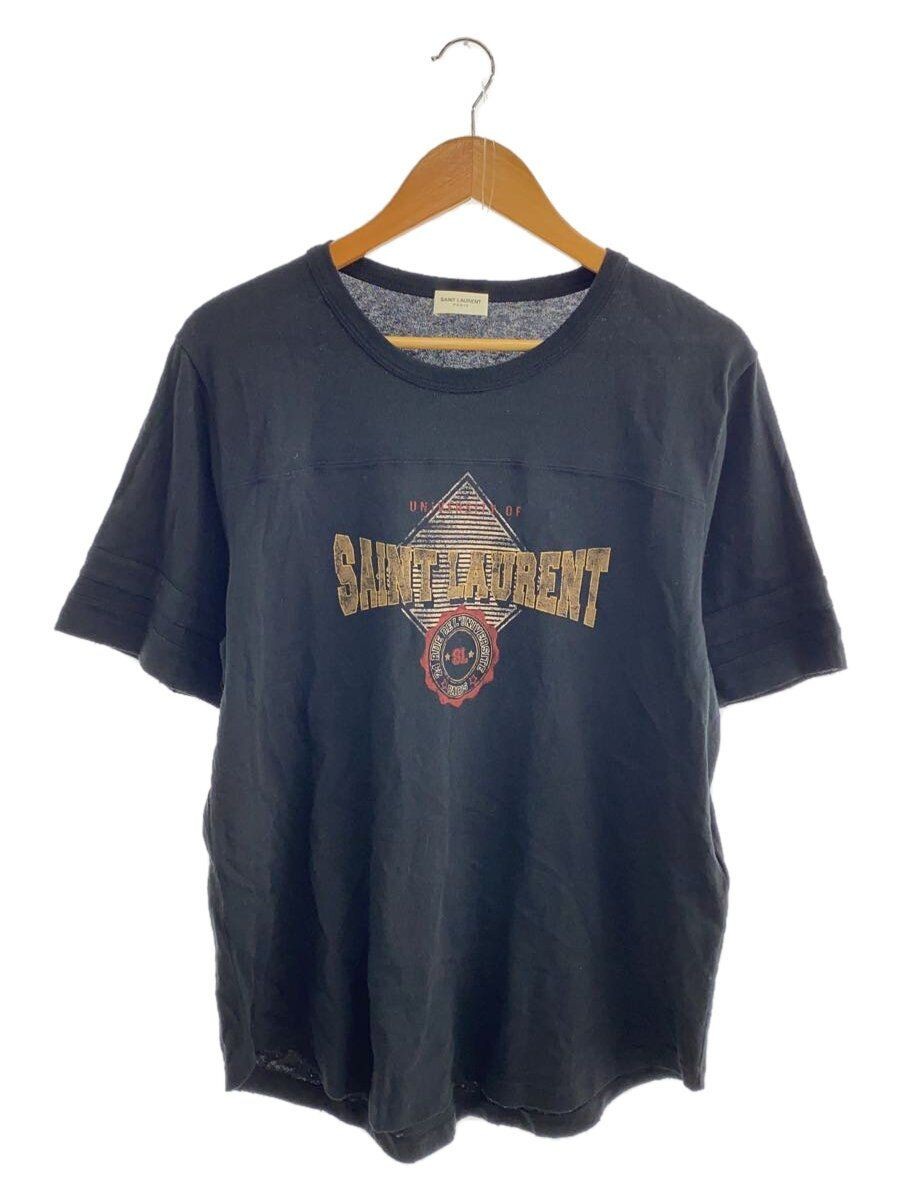 T shirt SAINT LAURENT stampa logo invecchiato grande cotone nero TY74 673411 usata