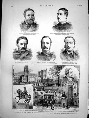 Alter antiker Druck Marquis Londonderry Großmeister Freimaurer Durham 1880 19.