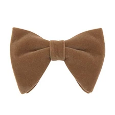 Mens Oversized Velvet Bow Tie Solid Color Formal Tuxedo Pre-Tied Big Camel