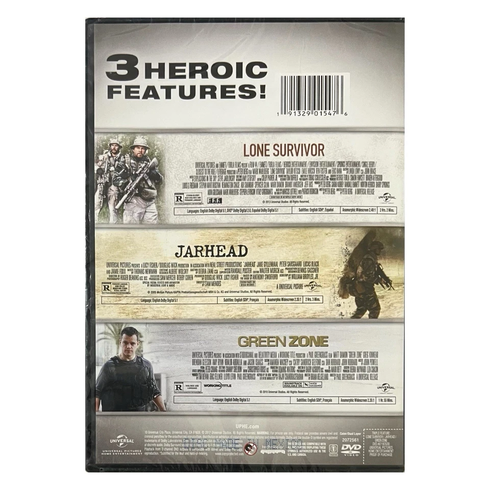 Triple Feature: Lone Survivor/Jarhead/Green Zone (DVD, 2017) - NEW SEALED - Image 2 of 3