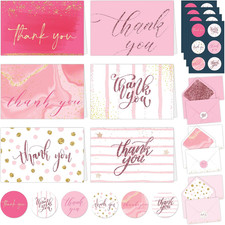 24 Pack Glittery 6x4in Pink Thank You Cards with Envelopes