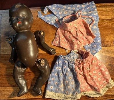 Vintage 1930s Reliable Composition Black Baby Doll Canada 25cm Needs Repair