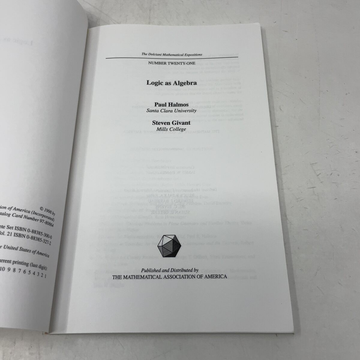 Logic as Algebra (Dolciani Mathematical Expositions) by Paul