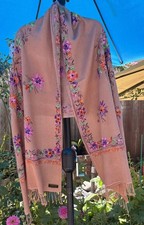 Embroidered Multicolor Floral Pashmina Shawl Wrap Layer Boho Travel Cottage NWT