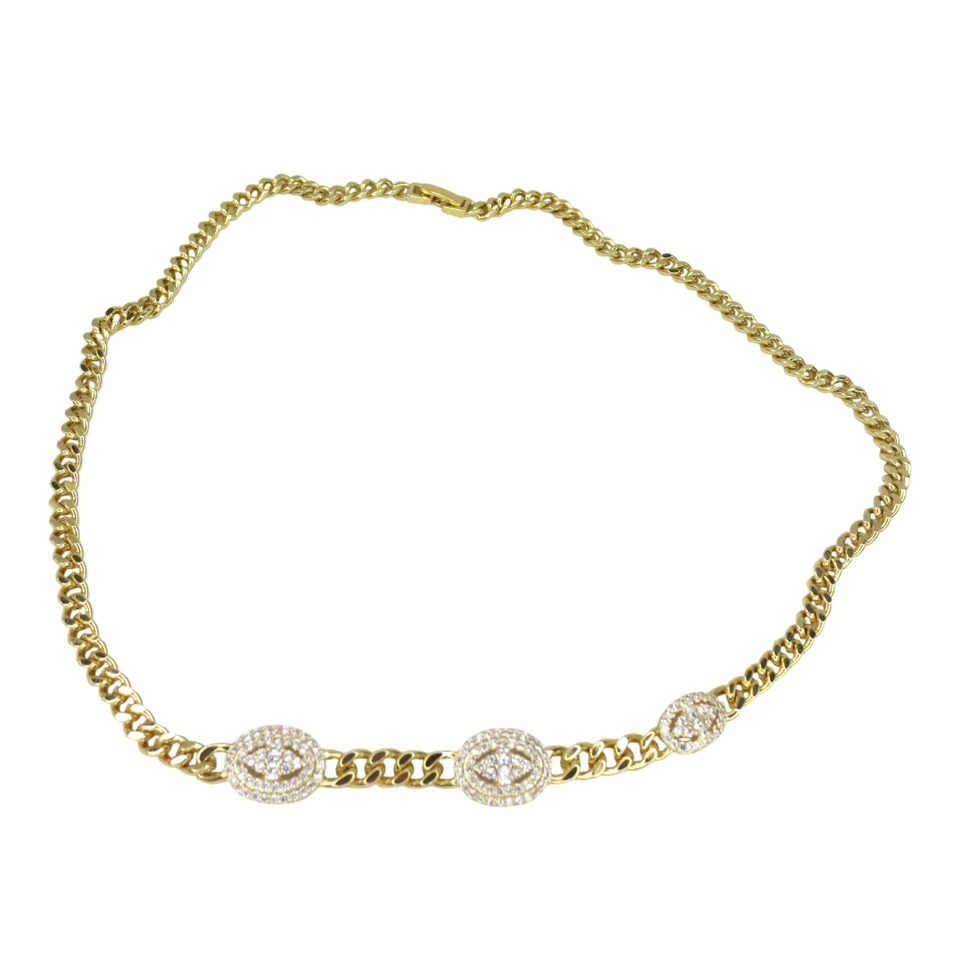 Colar GAZE folheado a ouro 14K sobre aço inoxidável corrente cubana 18" CZ - Imagem 3 de 4