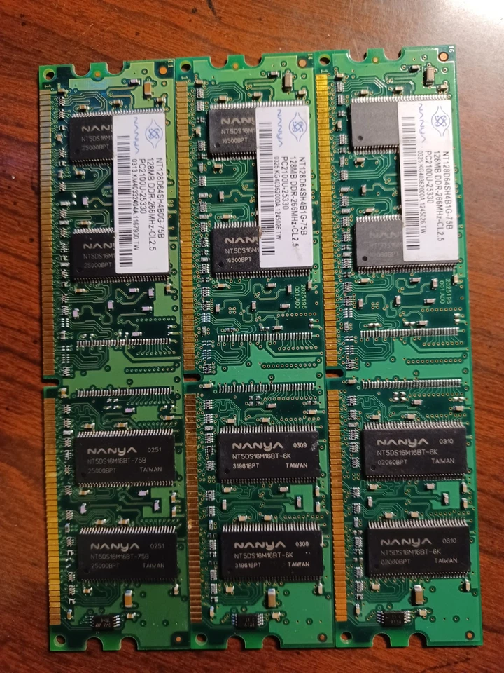 128MB Nanya DDR1 RAM PC2100U 266MHz CL2.5 NT128D64SH4B1G-75B Memory - Image 2 of 3