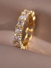 Gold Square Zirconia Eternity Ring For Women Size 6 7 8 9