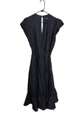 Reformation 100% Linen Black Wrap Tie Tiered Ruffle Linen Dress ~ Medium. CC4